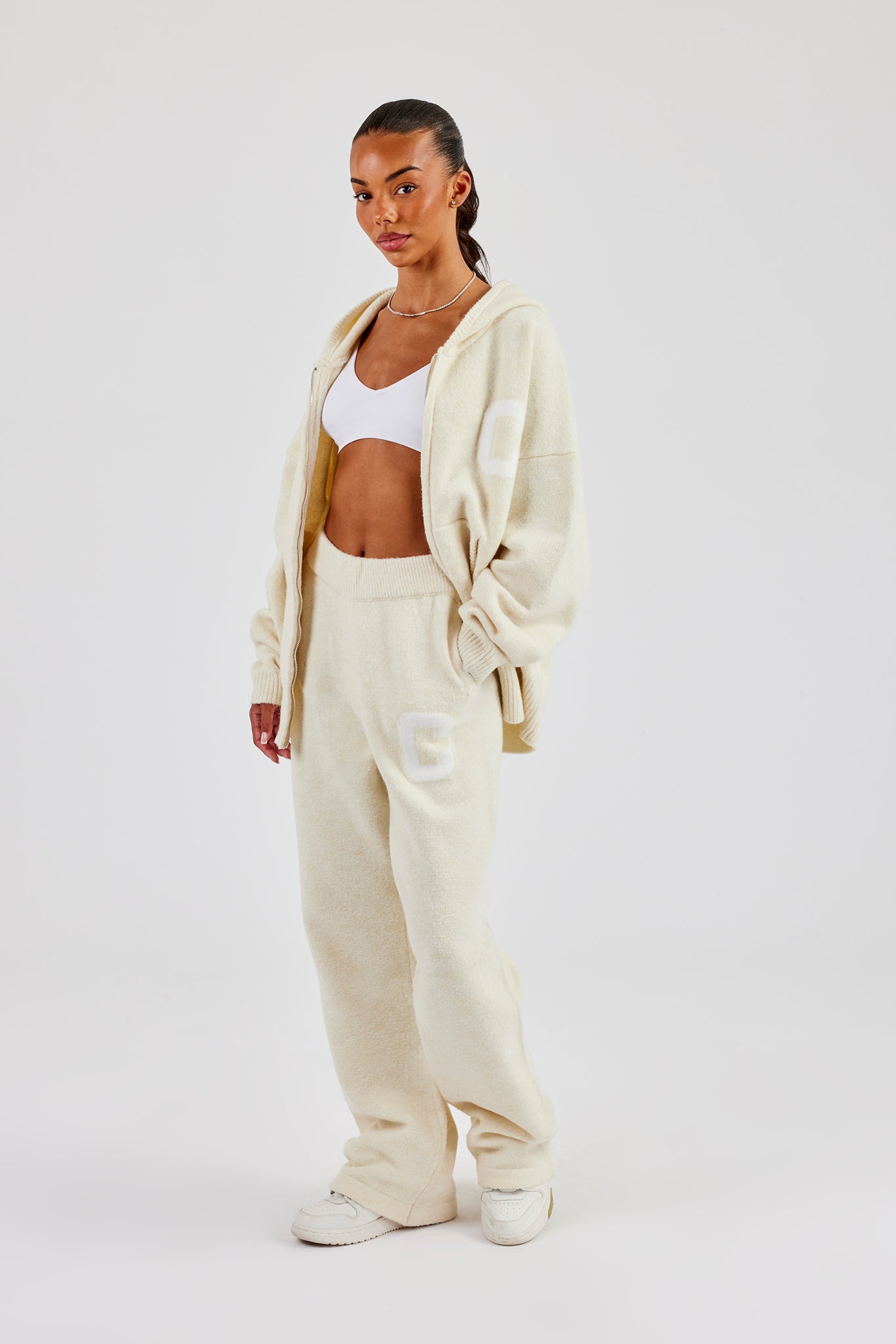 Hooded Zip Through Knitted Tracksuit – Butter Yellow | Womens Sets