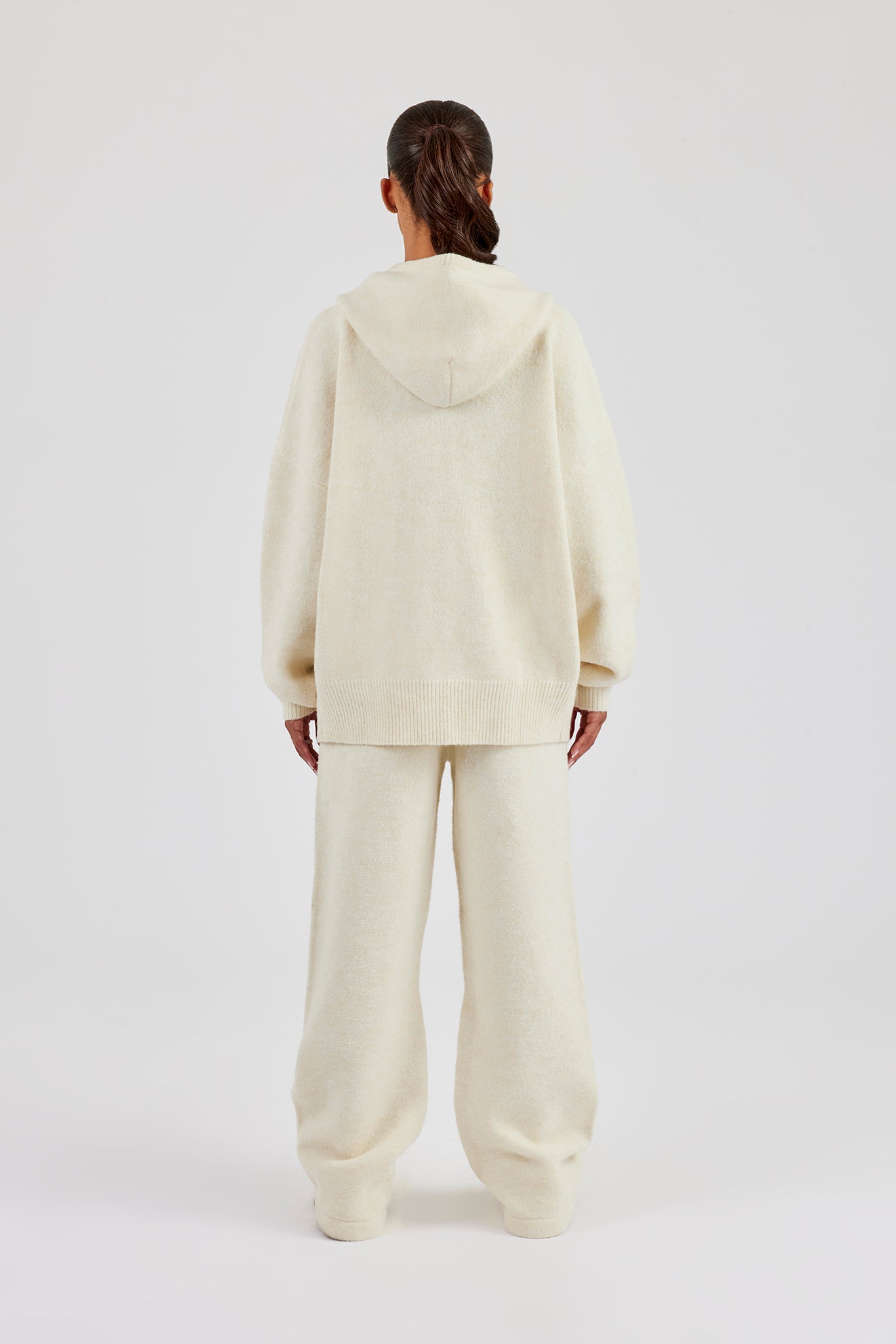 Gestrickter Trainingsanzug mit Kapuze und Reißverschluss – Buttergelb