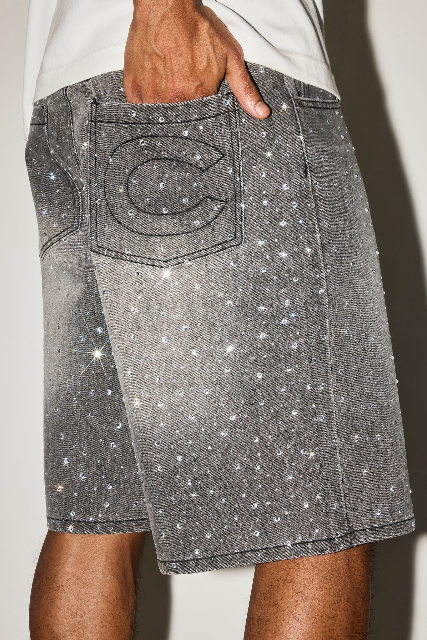 Strass-Shorts – Verwaschenes Grau