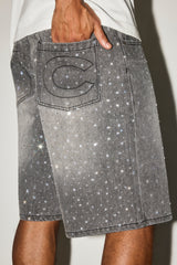 Strass-Shorts – Verwaschenes Grau