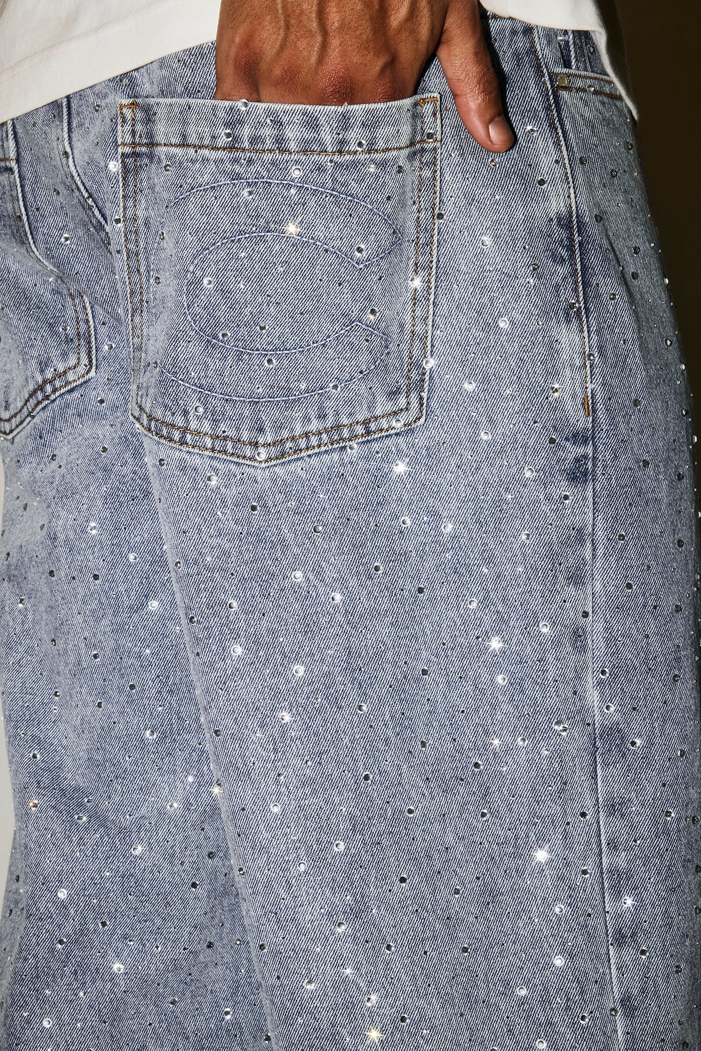 Baggy Fit Rhinestone Jean - Antique Wash