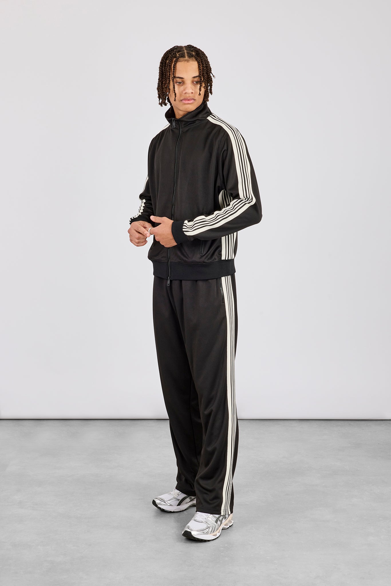 Men's Regular Poly Smooth Taping Track Top & Track Pant - Black