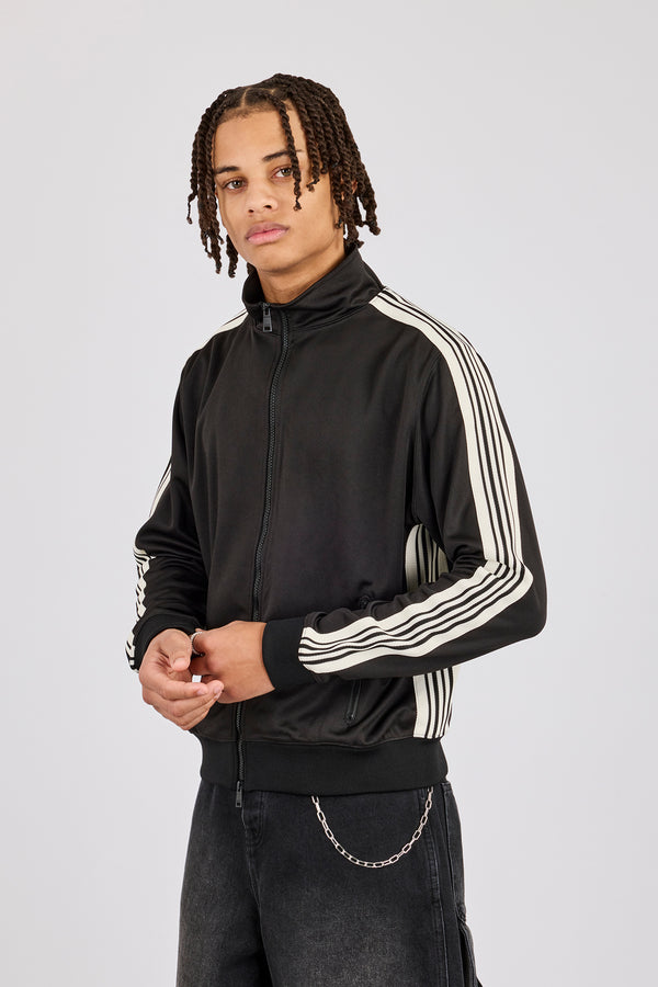 Herren-Trainingsjacke mit glatter Poly-Naht, reguläre Passform – Schwarz