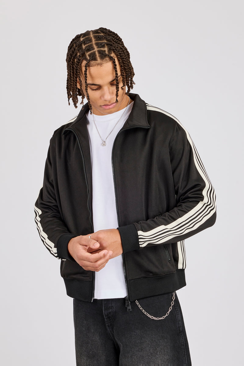 Mens Regular Poly Smooth Taping Track Top - Black | Mens Outerwear ...