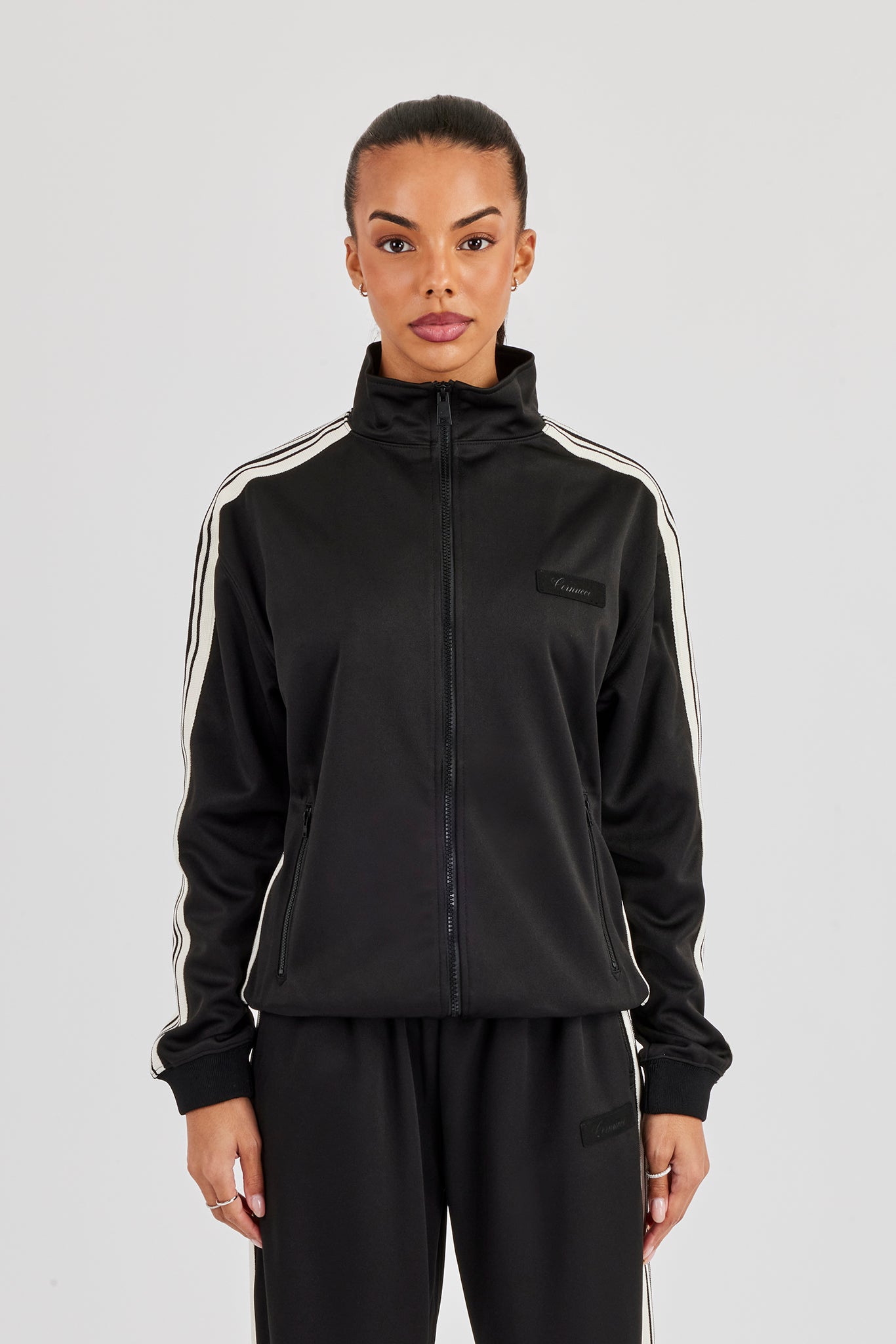 Womens Poly Smooth Taping Track Top - Black