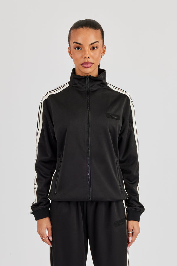 Womens Poly Smooth Taping Track Top - Black