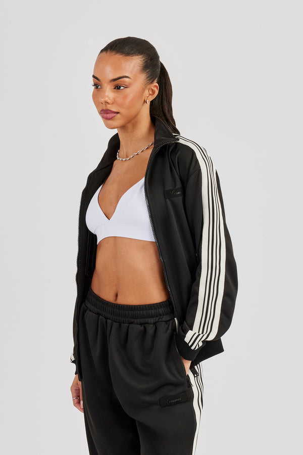 Womens Poly Smooth Taping Track Top - Black