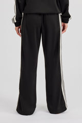 Damen-Trainingshose mit weitem Bein und glattem Polyesterband – Schwarz