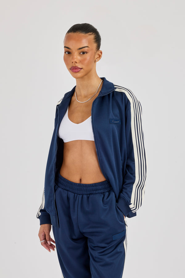Womens Poly Smooth Taping Track Top - Navy Blue