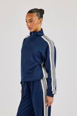 Damen-Trainingsjacke aus Polyester mit glattem Band – Marineblau
