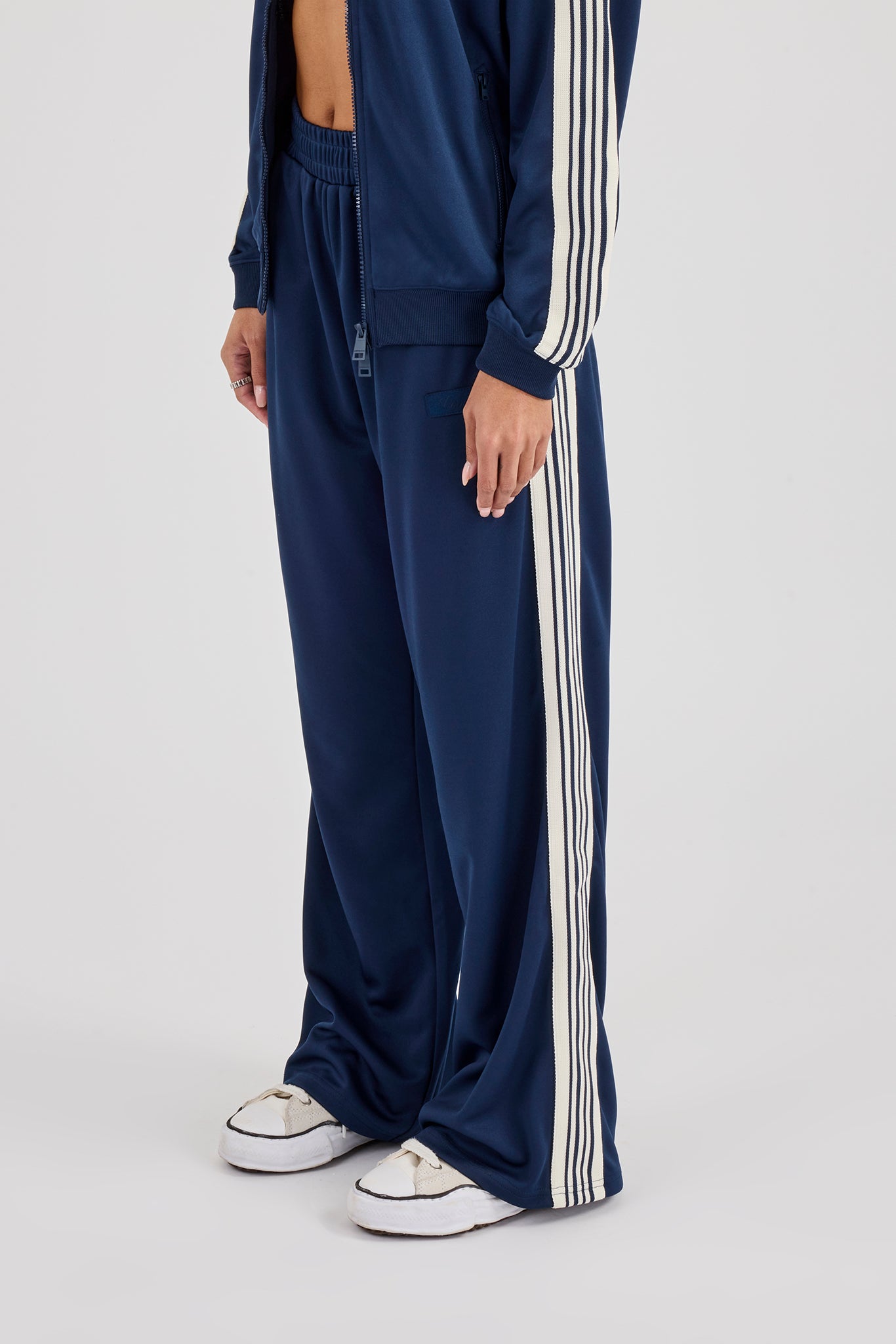 Damen-Trainingshose aus Polyester mit glattem Band – Marineblau