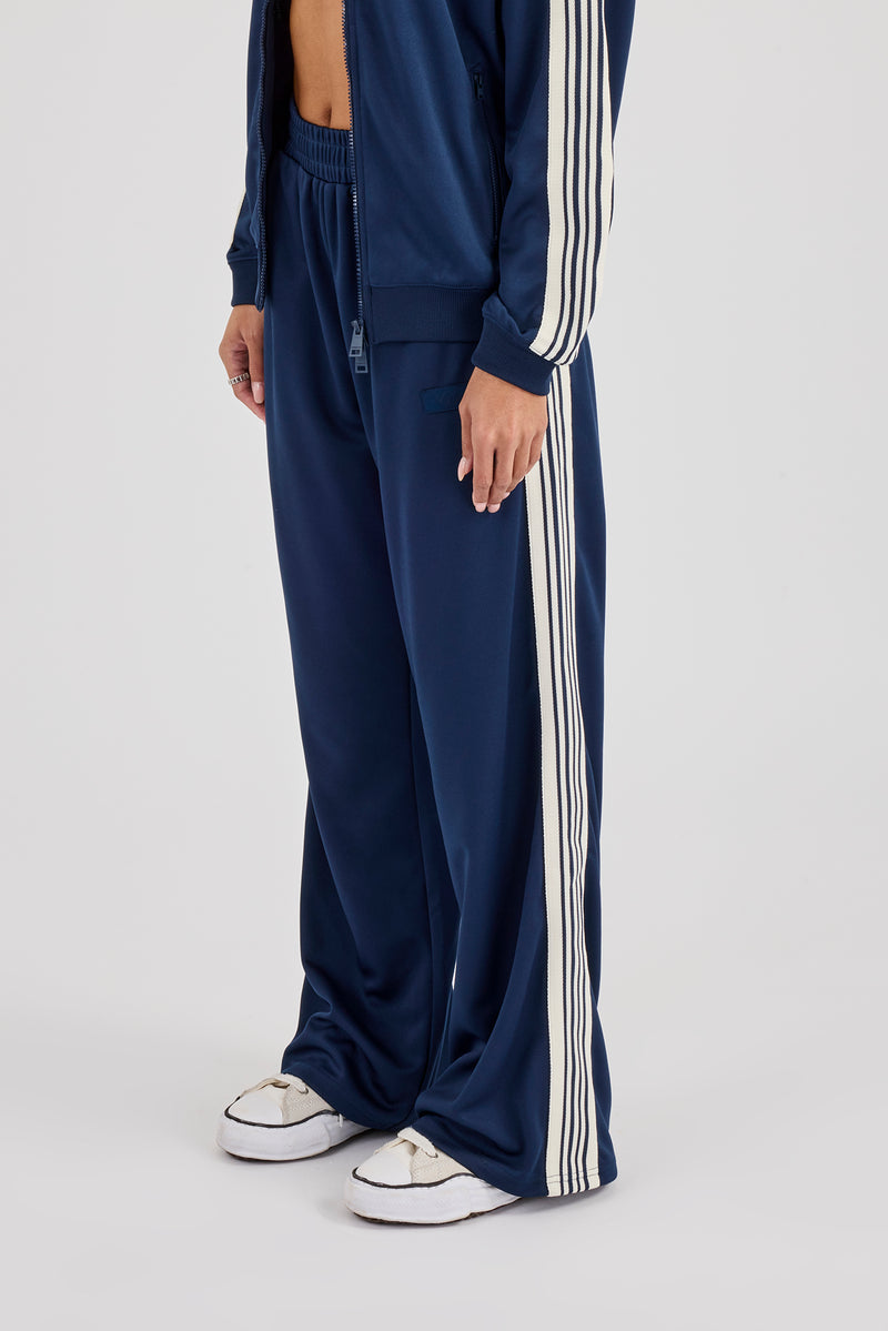 Womens Poly Smooth Taping Track Pant - Navy Blue