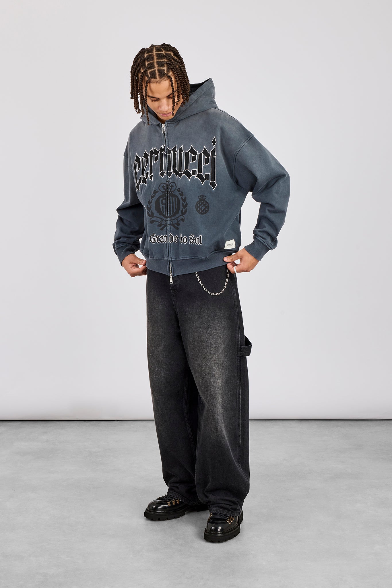 Washed Rio Grande do Sul Zip Hoodie - Charcoal