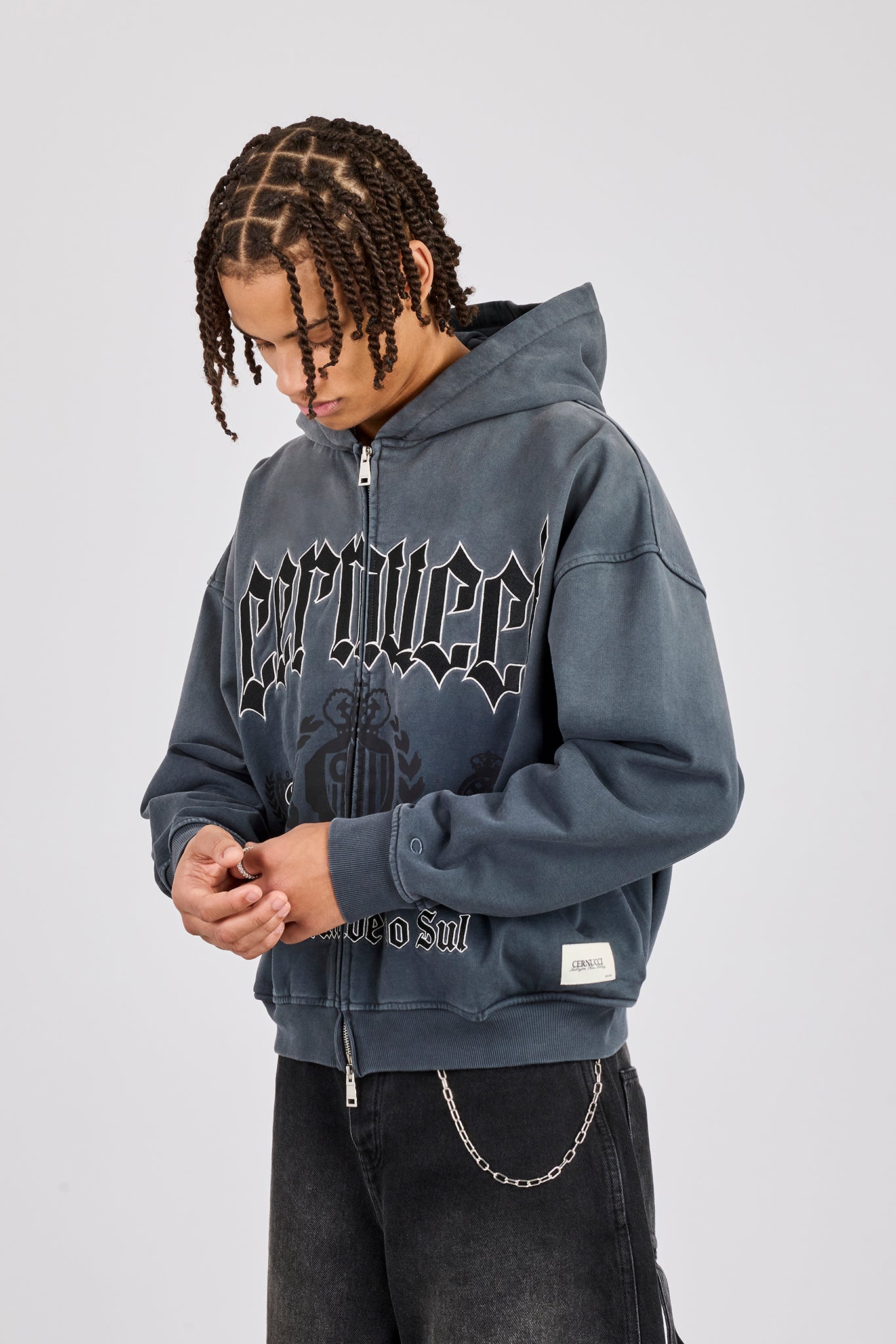 Washed Rio Grande do Sul Zip Hoodie - Charcoal | Mens Hoodies