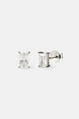 Baguette Stone Stud Earrings - 6mm - White