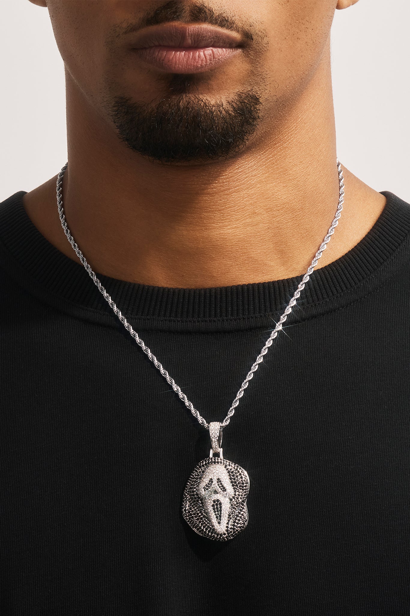 Iced Mask Face Pendant - 40mm - White