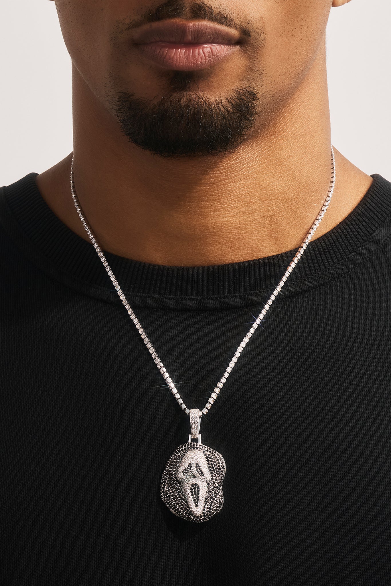 Iced Mask Face Pendant - 40mm - White