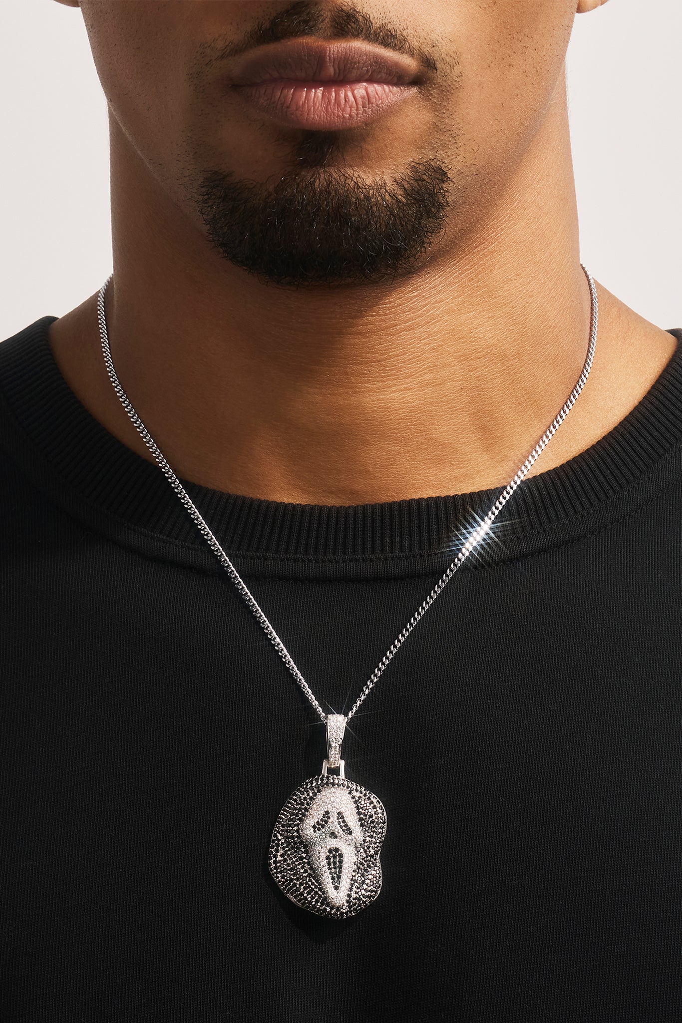 Iced Mask Face Pendant - 40mm - White