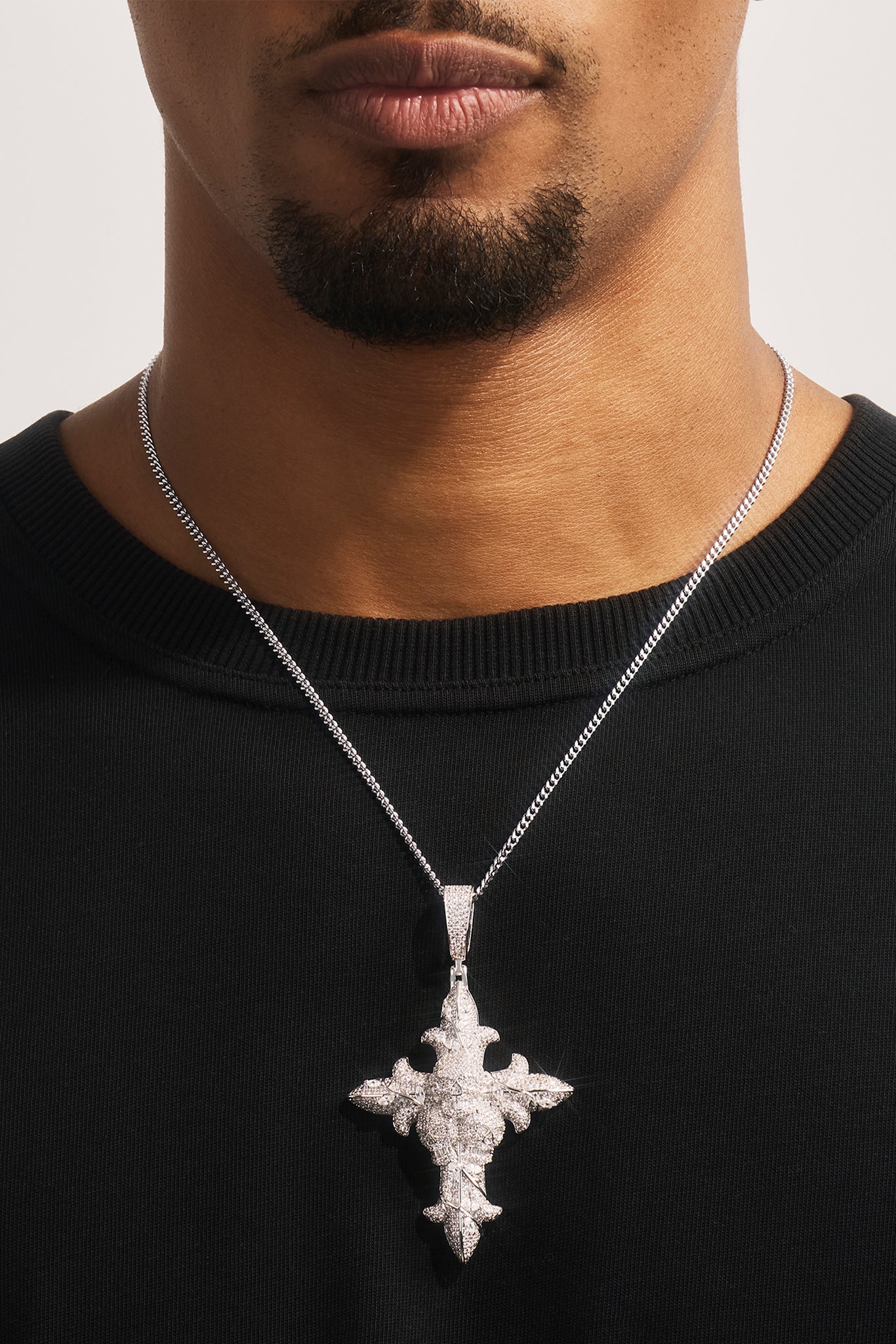 Iced Skull Cross Pendant - 60mm - White