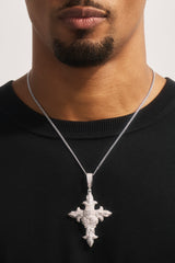 Iced Skull Cross Pendant - 60mm - White