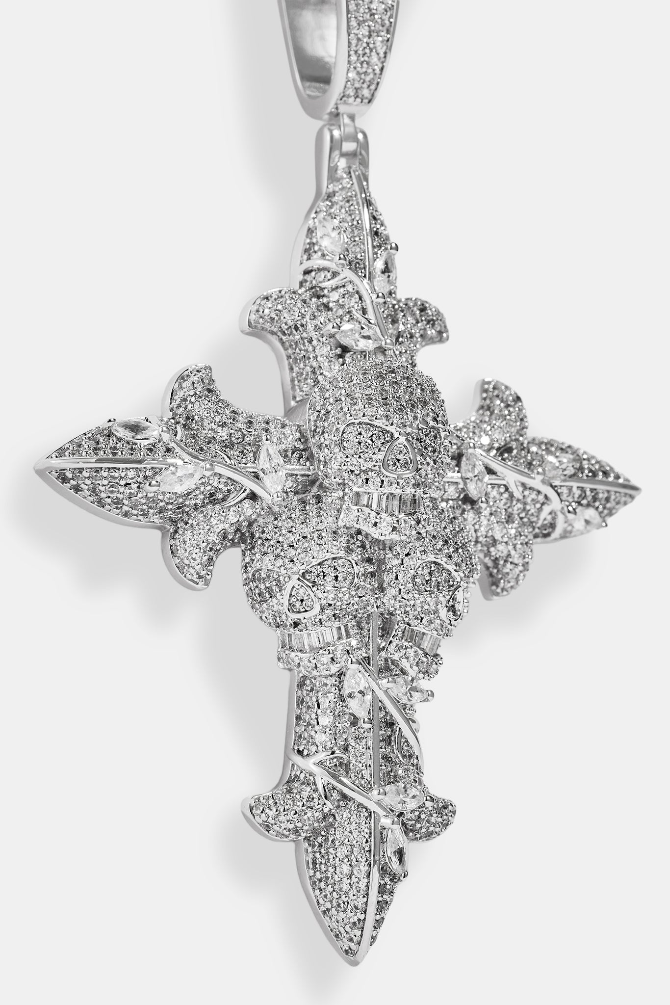 Iced Skull Cross Pendant - 60mm - White