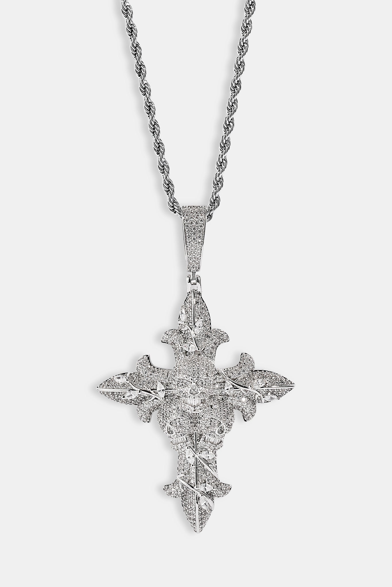 Iced Skull Cross Pendant - 60mm - White