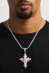 Iced Skull Cross Pendant - 60mm - White
