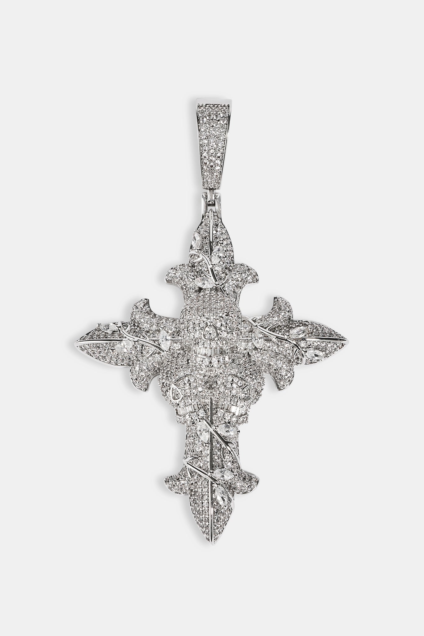 Iced Skull Cross Pendant - 60mm - White
