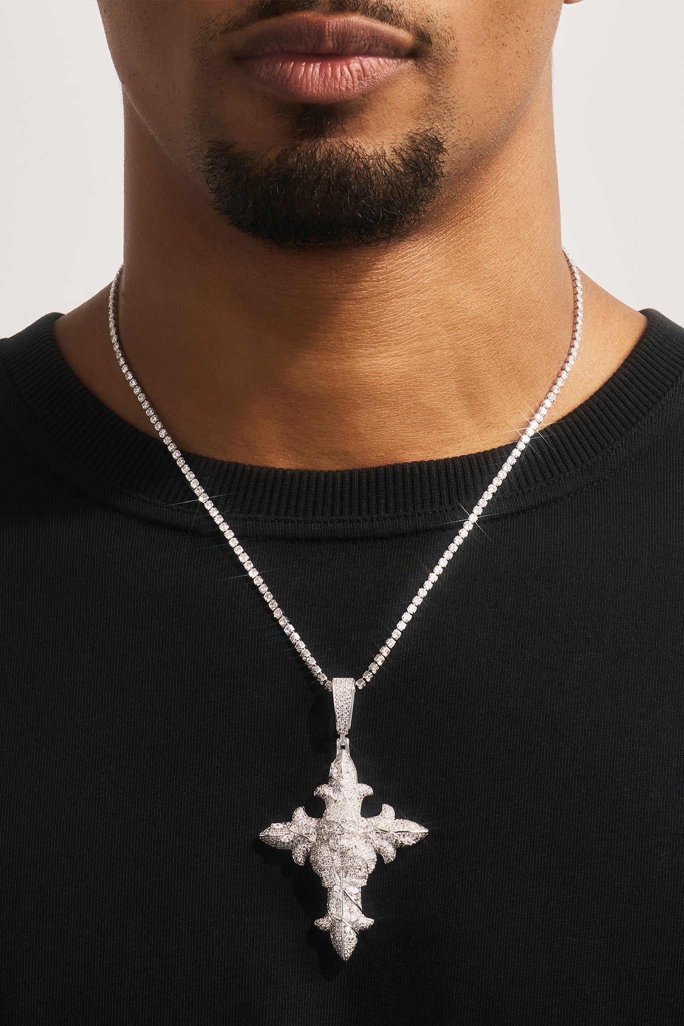 Iced Skull Cross Pendant - 60mm - White