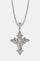 Iced Skull Cross Pendant - 60mm - White