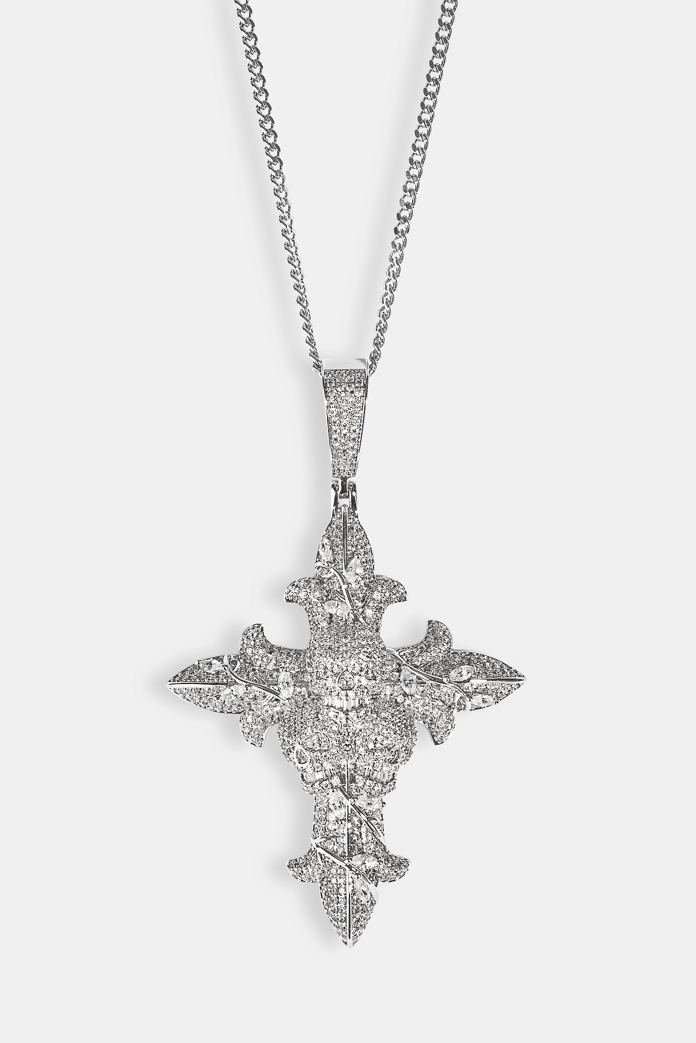 Iced Skull Cross Pendant - 60mm - White