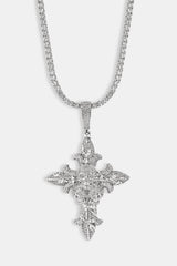 Iced Skull Cross Pendant - 60mm - White