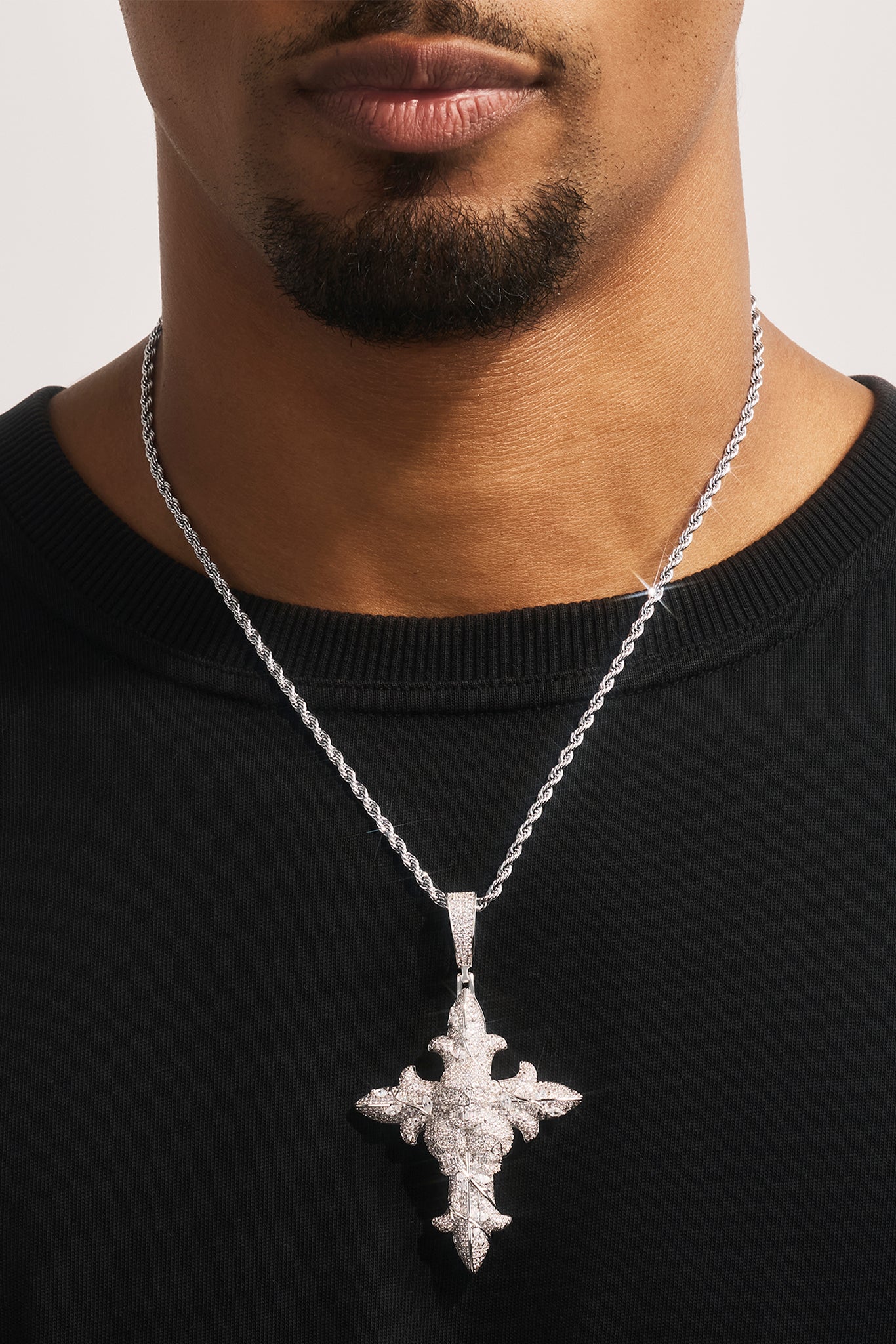Iced Skull Cross Pendant - 60mm - White