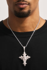 Iced Skull Cross Pendant - 60mm - White