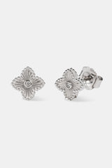 Motif Detailed Cz Stud Earrings - 8mm - White