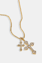 Double Celtic Cross Iced Necklace - 25mm - Gold