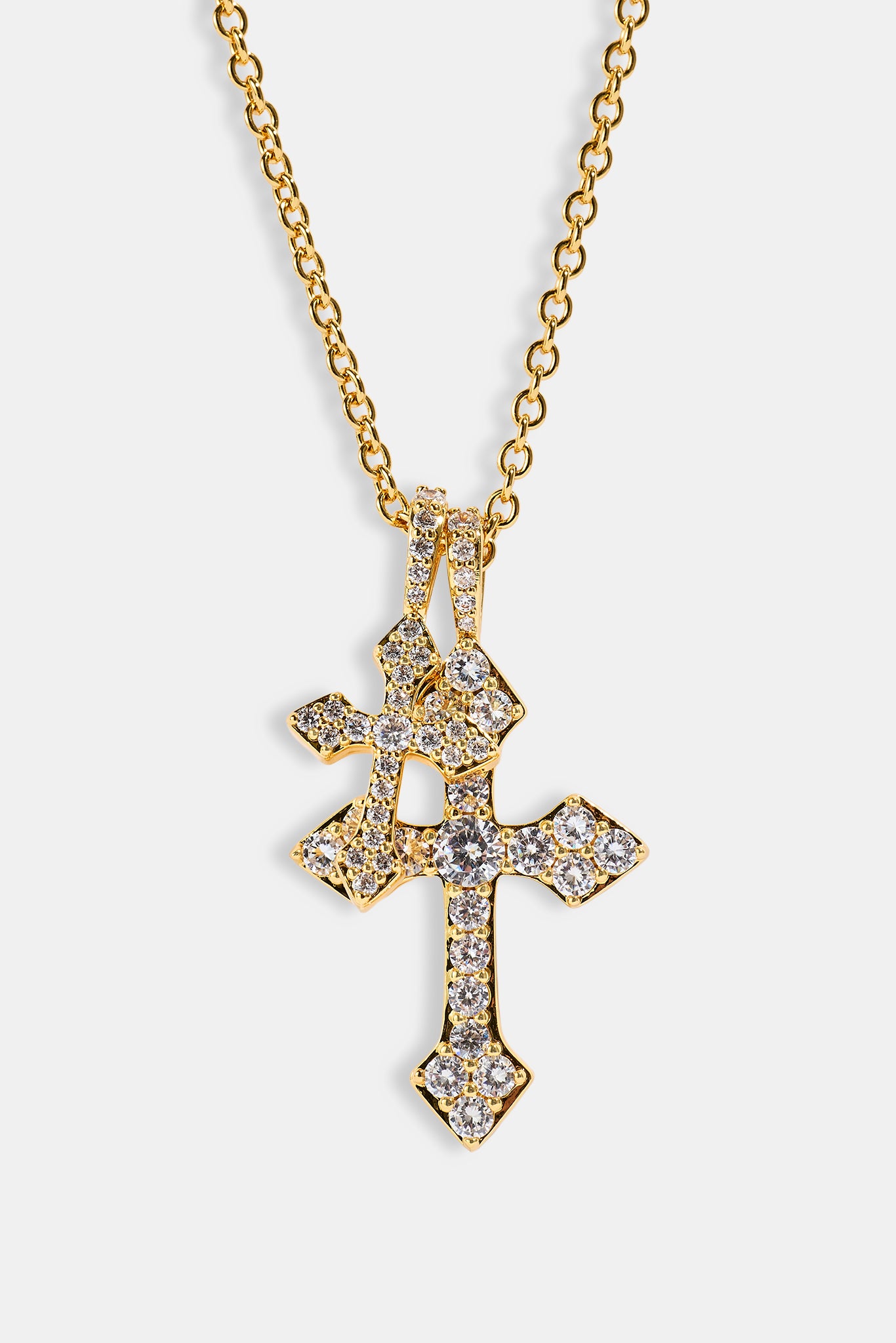 Double Celtic Cross Iced Necklace - 25mm - Gold