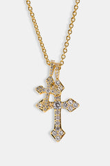 Double Celtic Cross Iced Necklace - 25mm - Gold