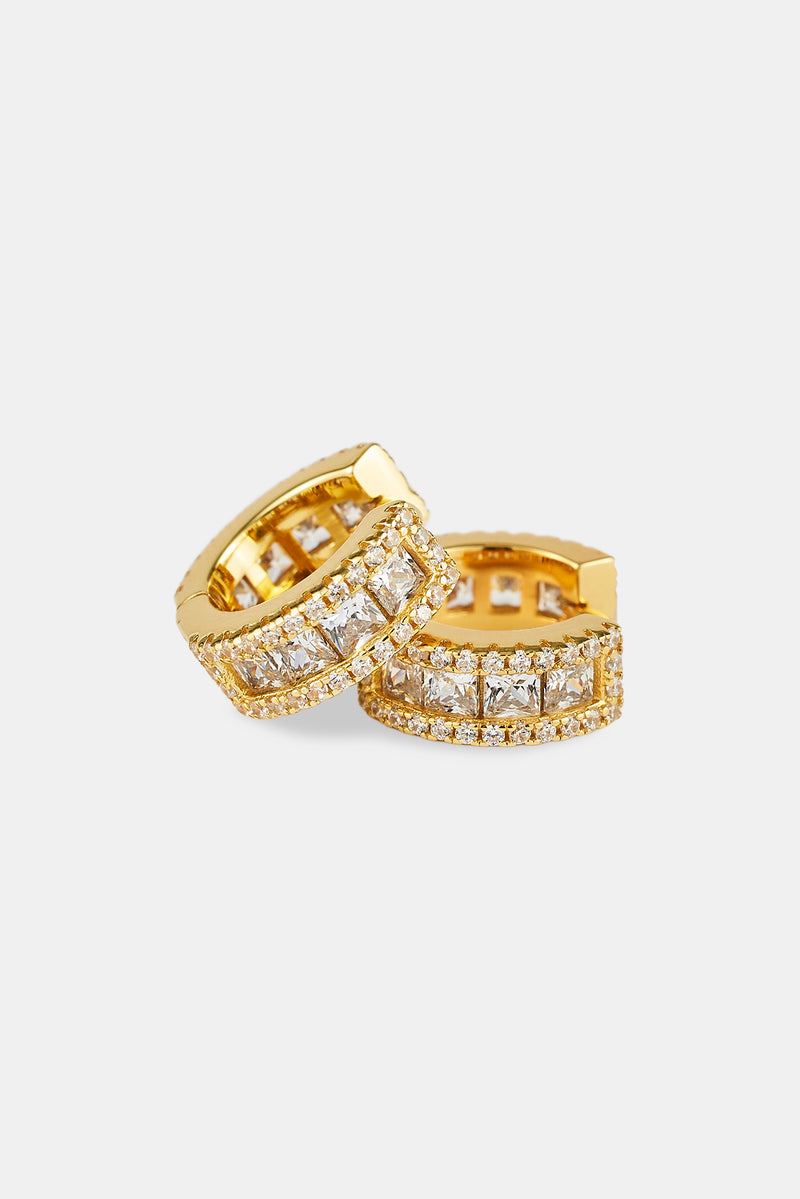 925er Baguette-Creolen mit transparentem Zirkonia – Gold – 10 mm