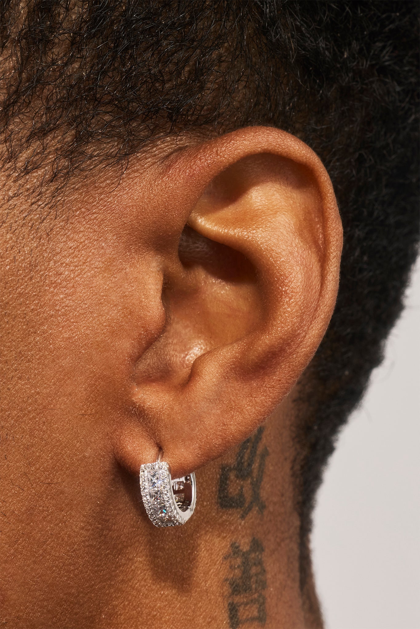 Clear CZ Baguette Hoop Earrings - White - 10mm