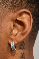 Light Blue CZ Baguette Hoop Earrings - 12mm - White