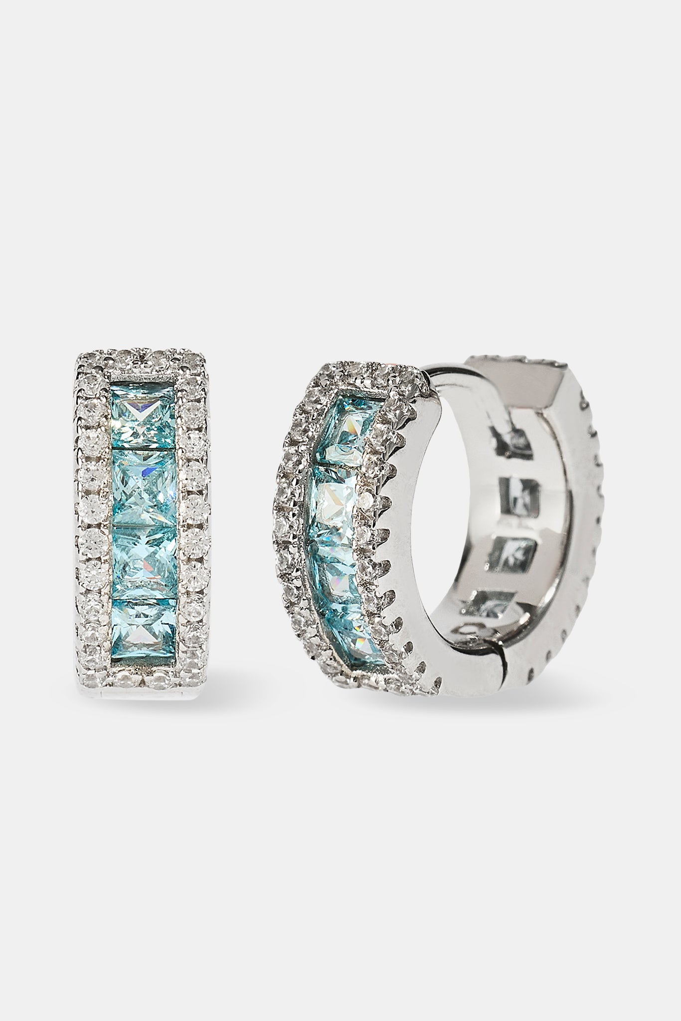 Light Blue CZ Baguette Hoop Earrings - 12mm - White
