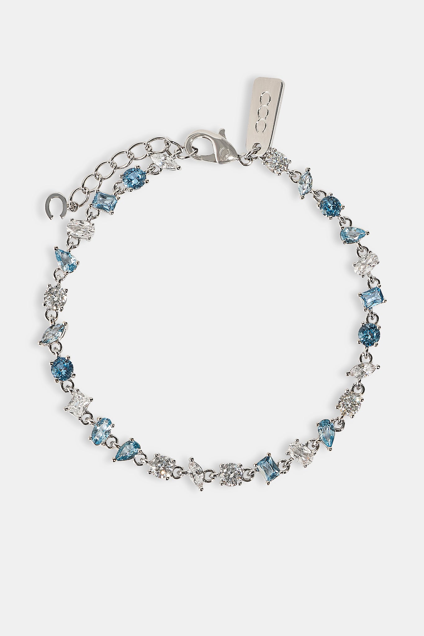 Blue & Clear Mixed Shape Gemstone Bracelet - 5mm - White
