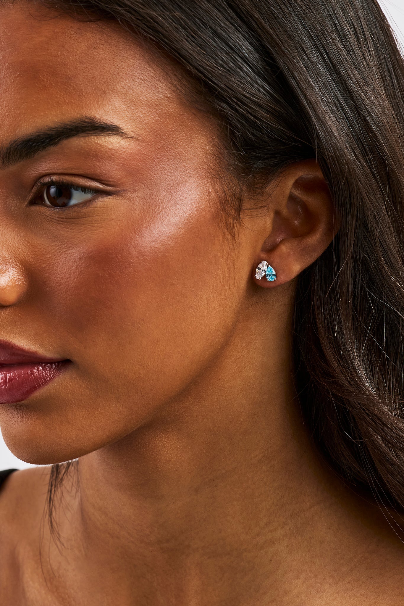 Blue & Clear Double Stone Stud Earrings - 5mm - White