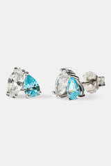 Blue & Clear Double Stone Stud Earrings - 5mm - White