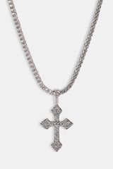 Celtic Cross Pendant Iced Tennis Necklace - 35mm - White