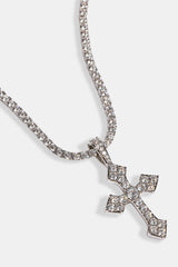 Celtic Cross Pendant Iced Tennis Necklace - 35mm - White