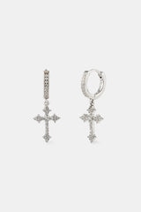 15mm Iced CZ Celtic Cross Drop Earrings