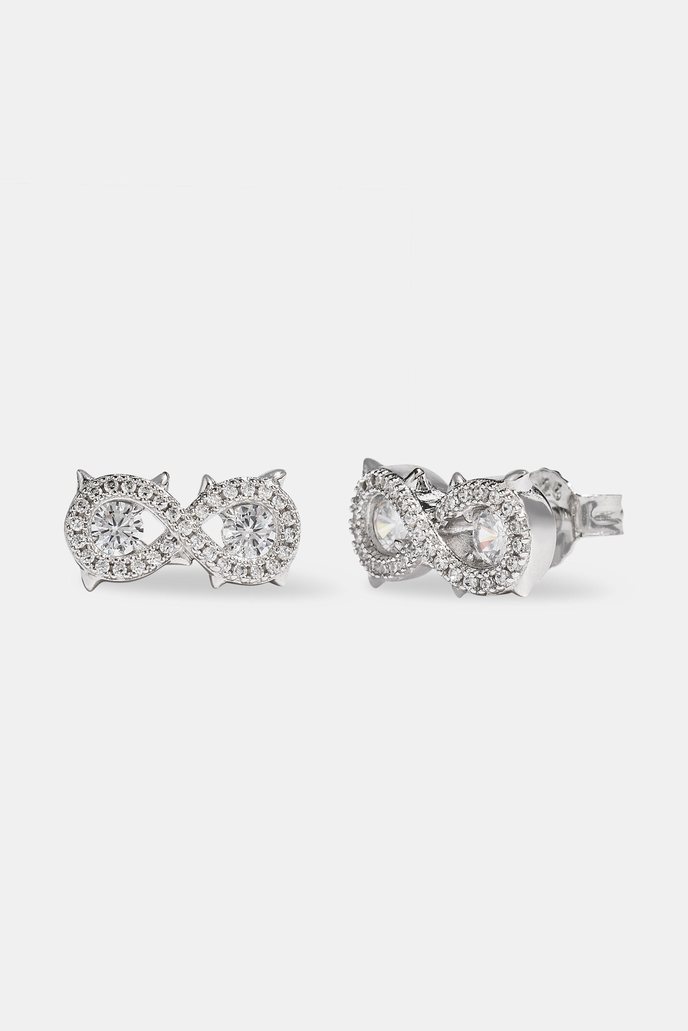 Iced Cluster Infinity Stud Earrings - 6mm - White