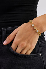 Clear Motif & Cross Gemstone Bracelet - 8mm - Gold